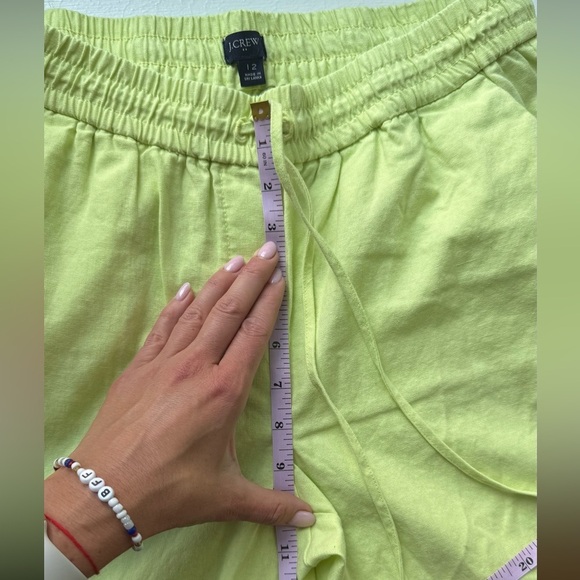 J.CREW  WOMEN’S LINEN-COTTON BLEND DRAWSTRING CAPRI  PANTS YELLOW GREEN SIZE 12 - Picture 8 of 8
